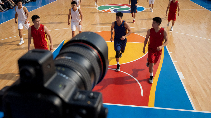 体育赛事直播现场的摄像机与球场画面